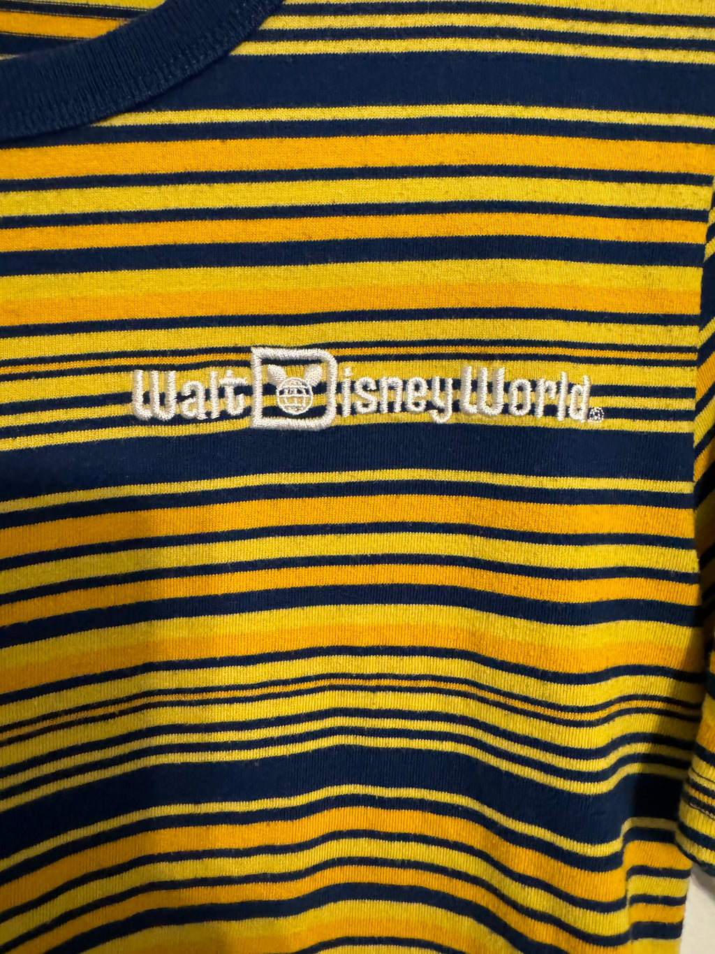 Walt Disney World Striped Yellow and Blue Tee Shirt. Size Small.