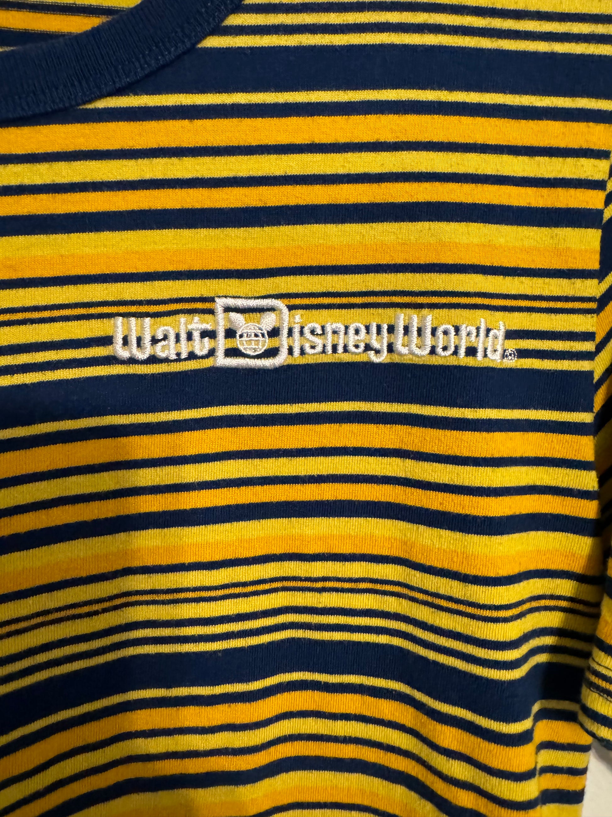 Walt Disney World Striped Yellow and Blue Tee Shirt. Size Small.