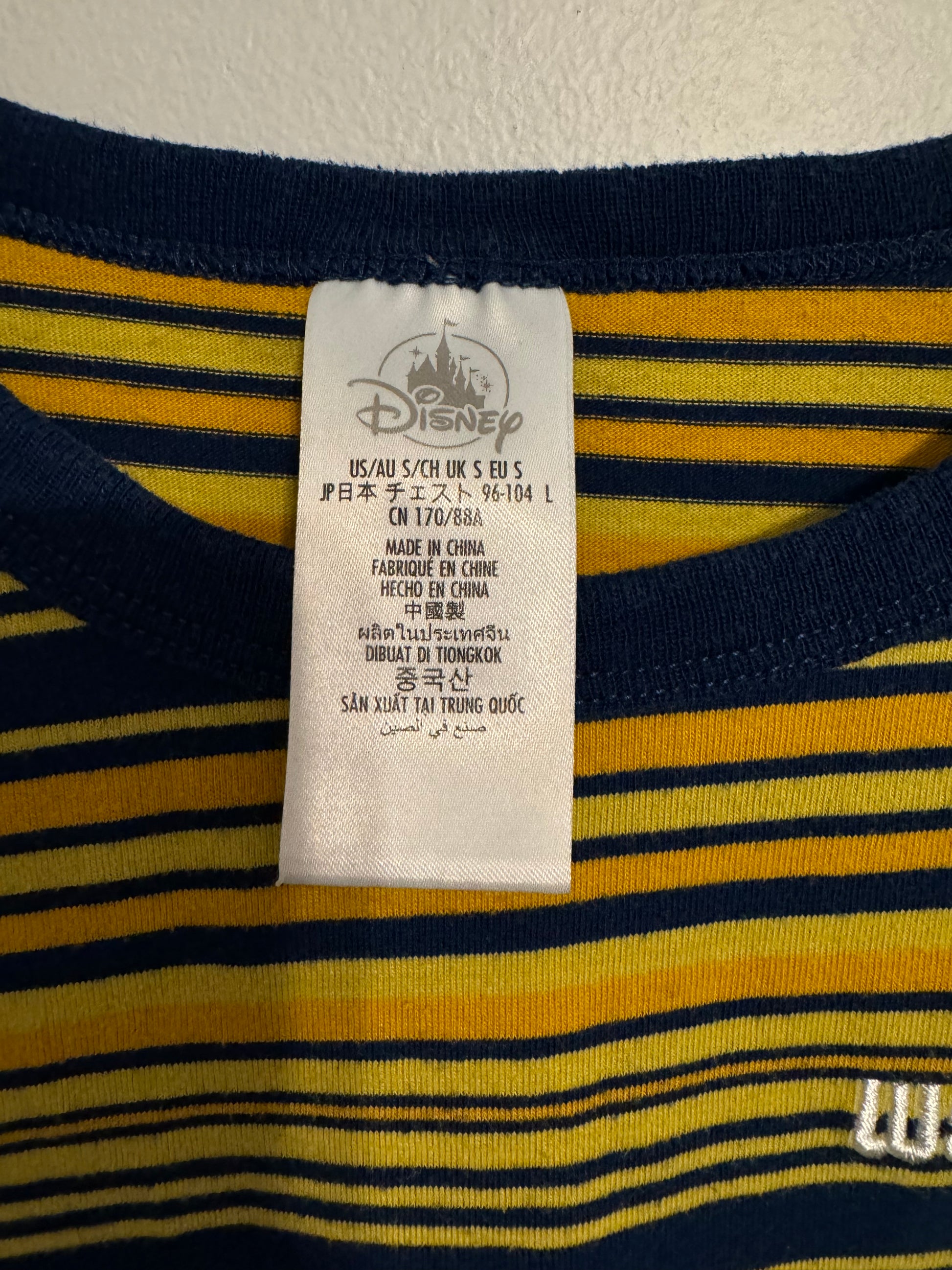 Walt Disney World Striped Yellow and Blue Tee Shirt. Size Small.